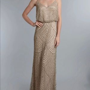 ADRIANNA PAPELL ART DECO BEADED GOWN IN TAUPE PINK